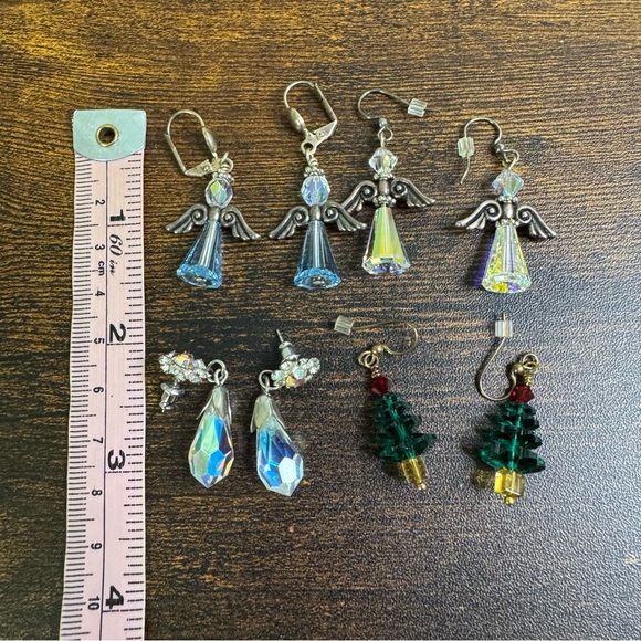Angel Tree Drop Crystal Earrings Bundle AB Red Green Vintage Handmade 4 Pairs - Picture 5 of 10